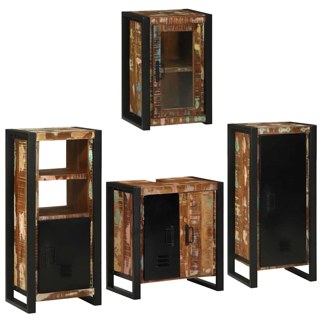 Badezimmermöbel Set mit Tür 4 pcs Mehrfarbig Massives Altholz