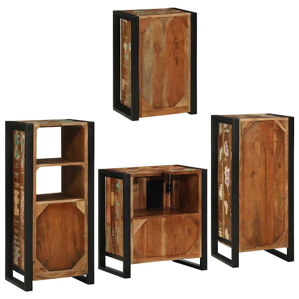 Badezimmermöbel Set mit Tür 4 pcs Mehrfarbig Massives Altholz