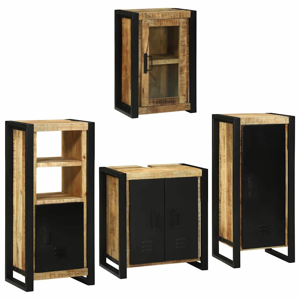 Badezimmermöbel Set Wandmontiert 4 pcs Braun Massivholz Mango