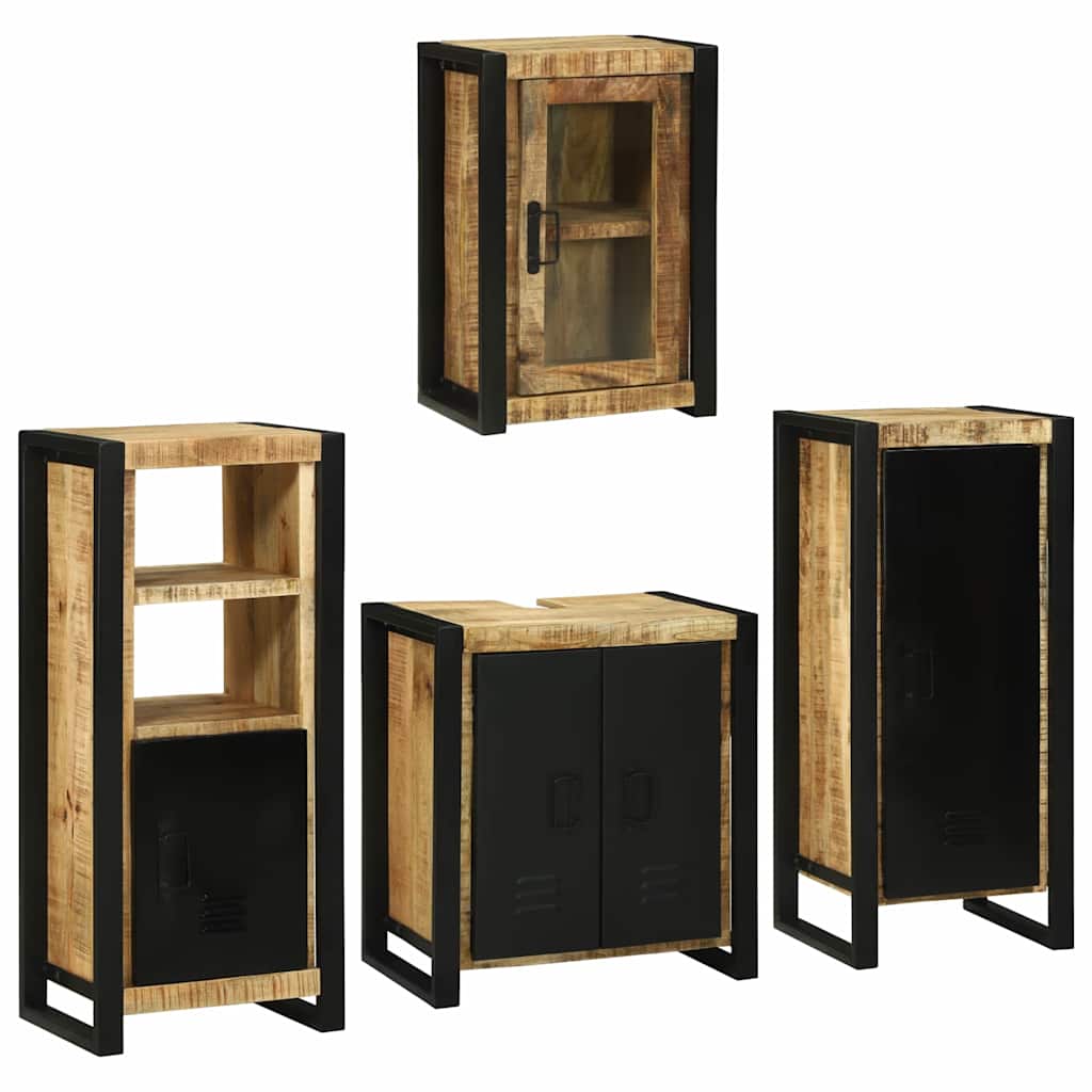 Badezimmermöbel Set Wandmontiert 4 pcs Braun Massivholz Mango