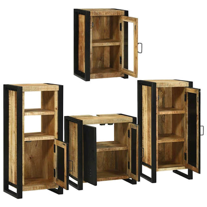 Badezimmermöbel Set Wandmontiert 4 pcs Braun Massivholz Mango