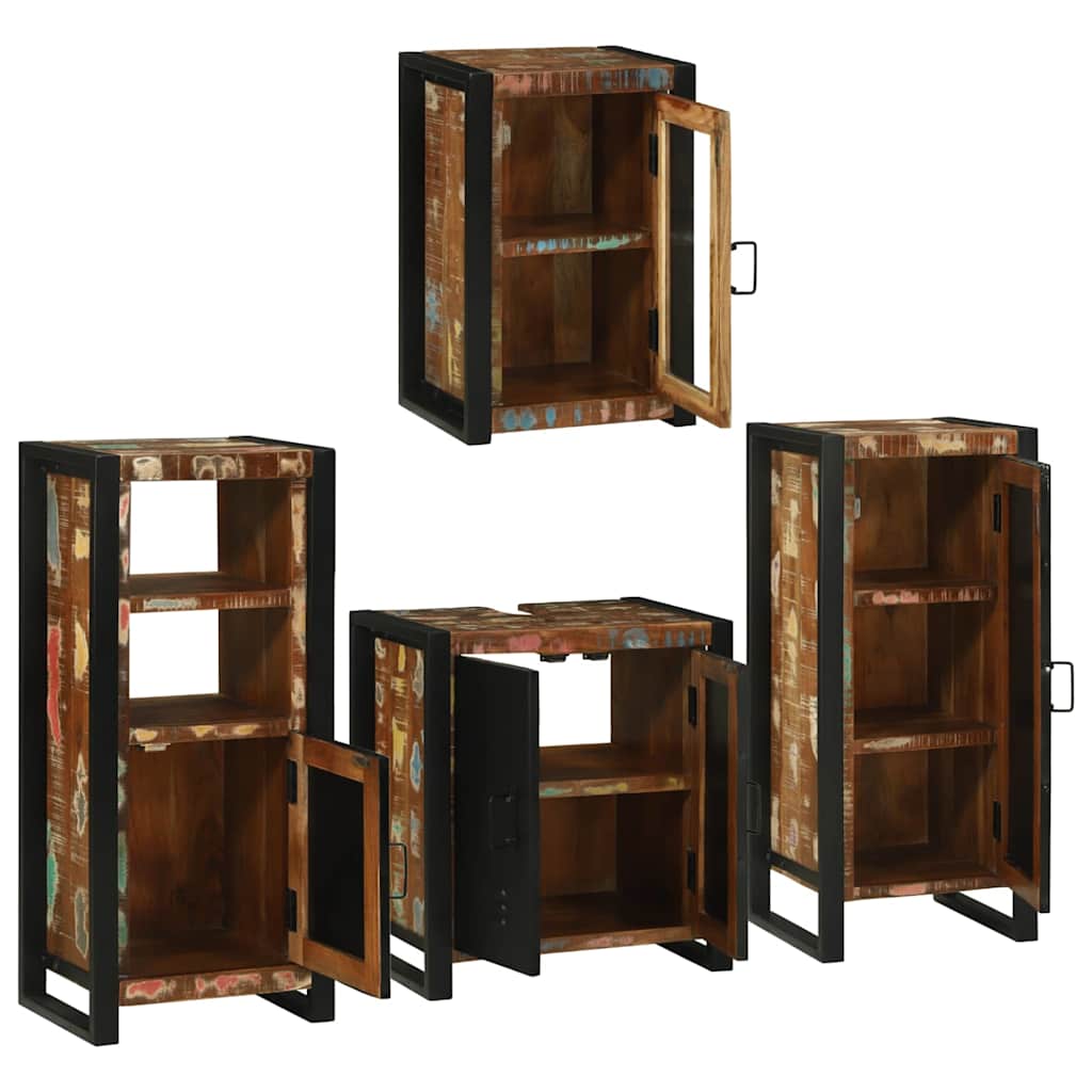 Badezimmermöbel Set mit Tür 4 pcs Mehrfarbig Massives Altholz