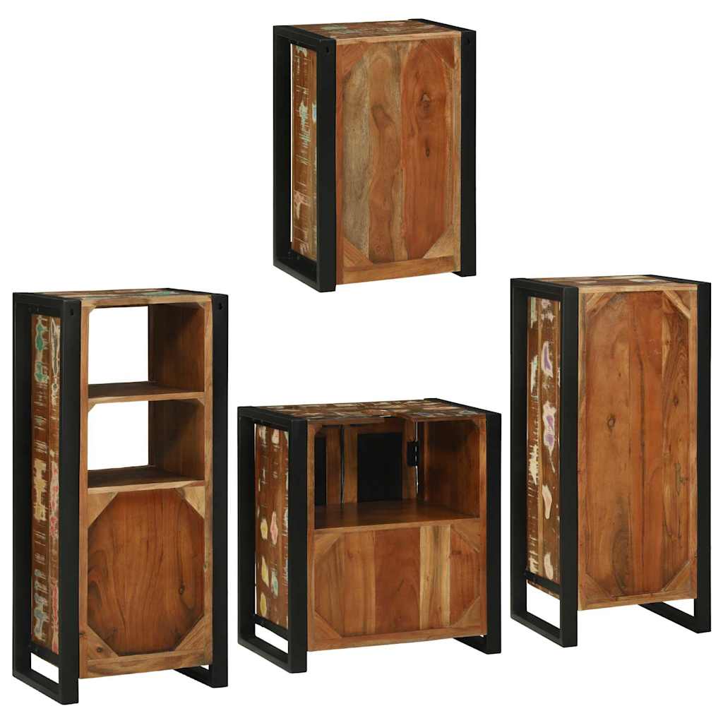 Badezimmermöbel Set mit Tür 4 pcs Mehrfarbig Massives Altholz