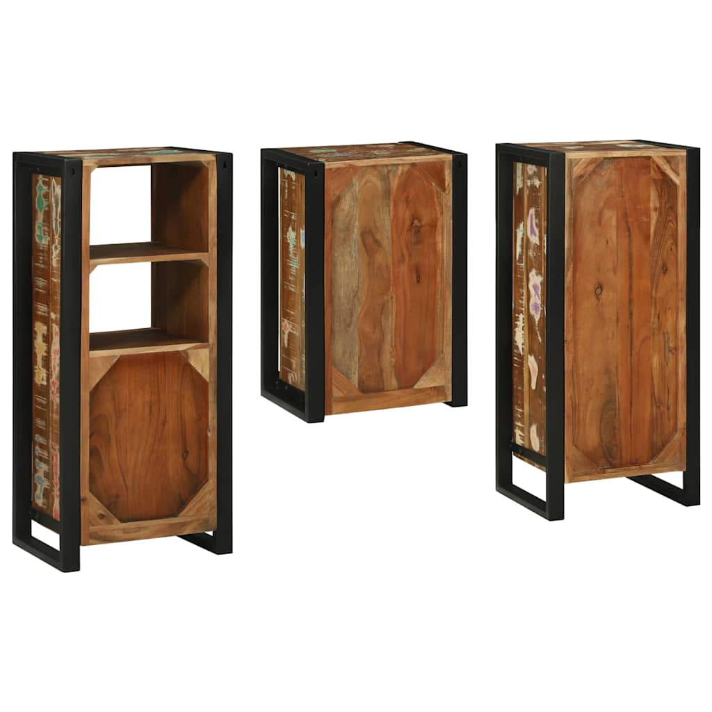 Badezimmermöbel Set mit Tür 3 pcs Mehrfarbig Massives Altholz