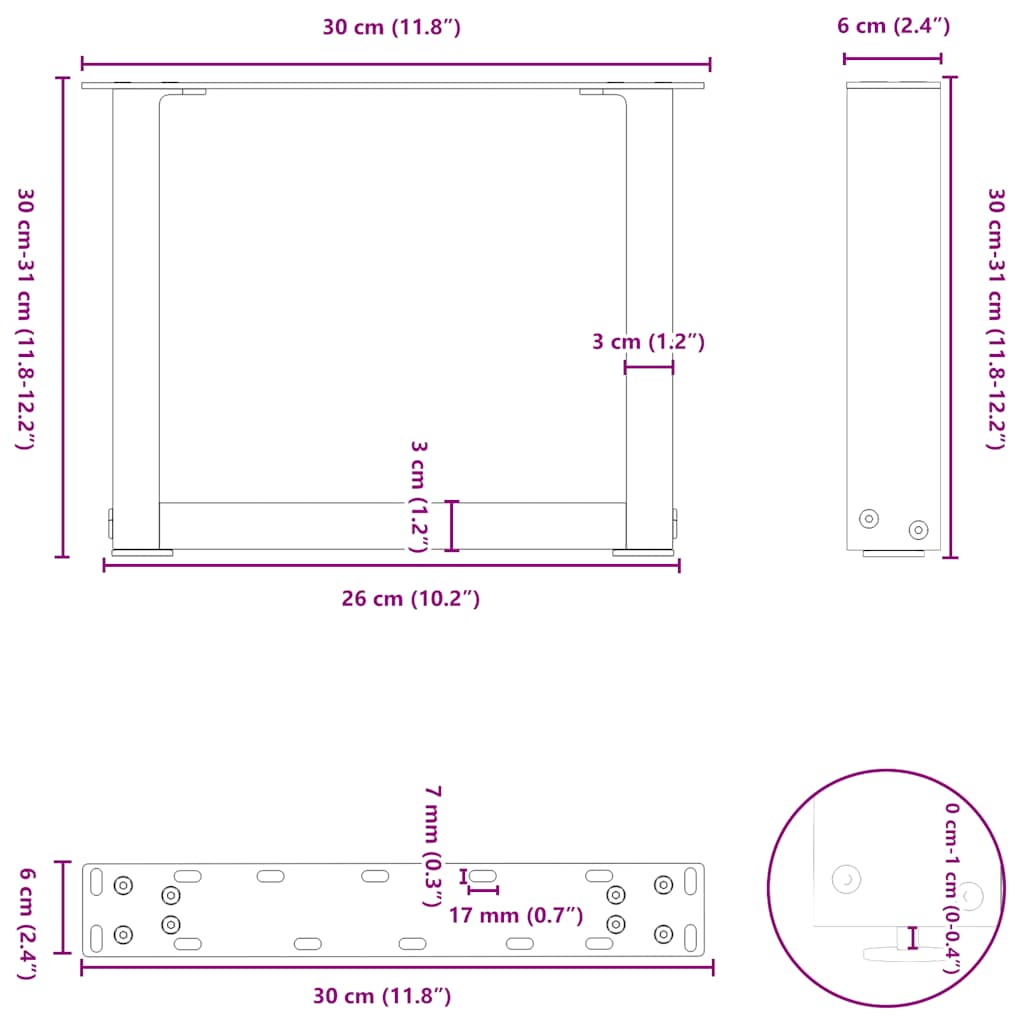 Couchtischbeine U-Form 2 Stk. Naturstahl 30x(30-31) cm Stahl