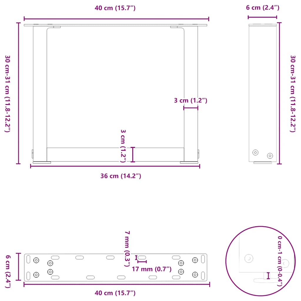 Couchtischbeine U-Form 2 Stk. Naturstahl 40x(30-31) cm Stahl