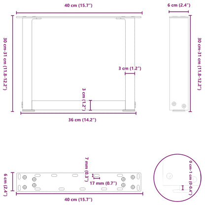 Couchtischbeine U-Form 2 Stk. Naturstahl 40x(30-31) cm Stahl