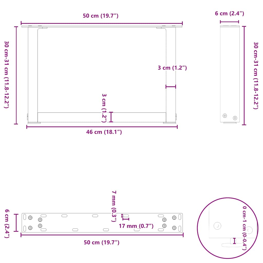 Couchtischbeine U-Form 2 Stk. Anthrazit 50x(30-31) cm Stahl
