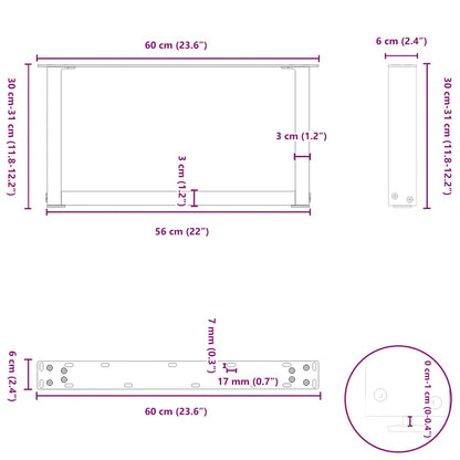 Couchtischbeine U-Form 2 Stk. Naturstahl 60x(30-31) cm Stahl