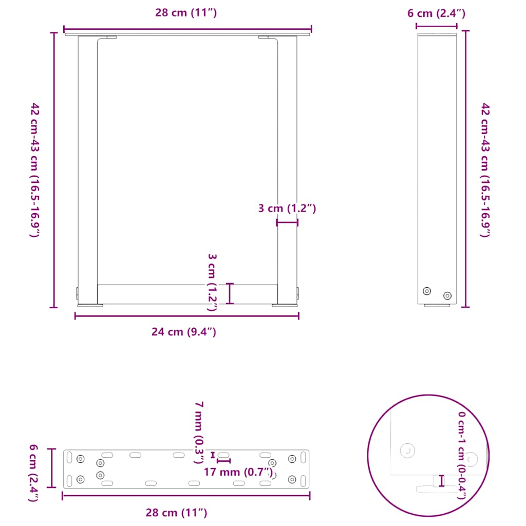 Couchtischbeine U-Form 2 Stk. Naturstahl 28x(42-43) cm Stahl