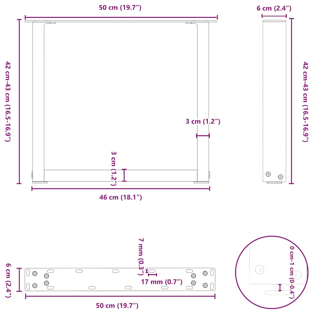 Couchtischbeine U-Form 2 Stk. Naturstahl 50x(42-43) cm Stahl