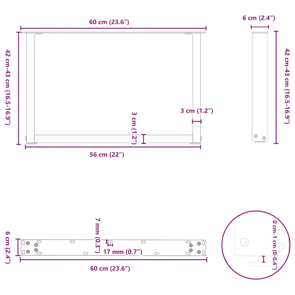 Couchtischbeine U-Form 2 Stk. Weiß 60x(42-43) cm Stahl