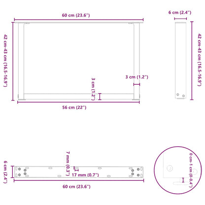 Couchtischbeine U-Form 2 Stk. Naturstahl 60x(42-43) cm Stahl