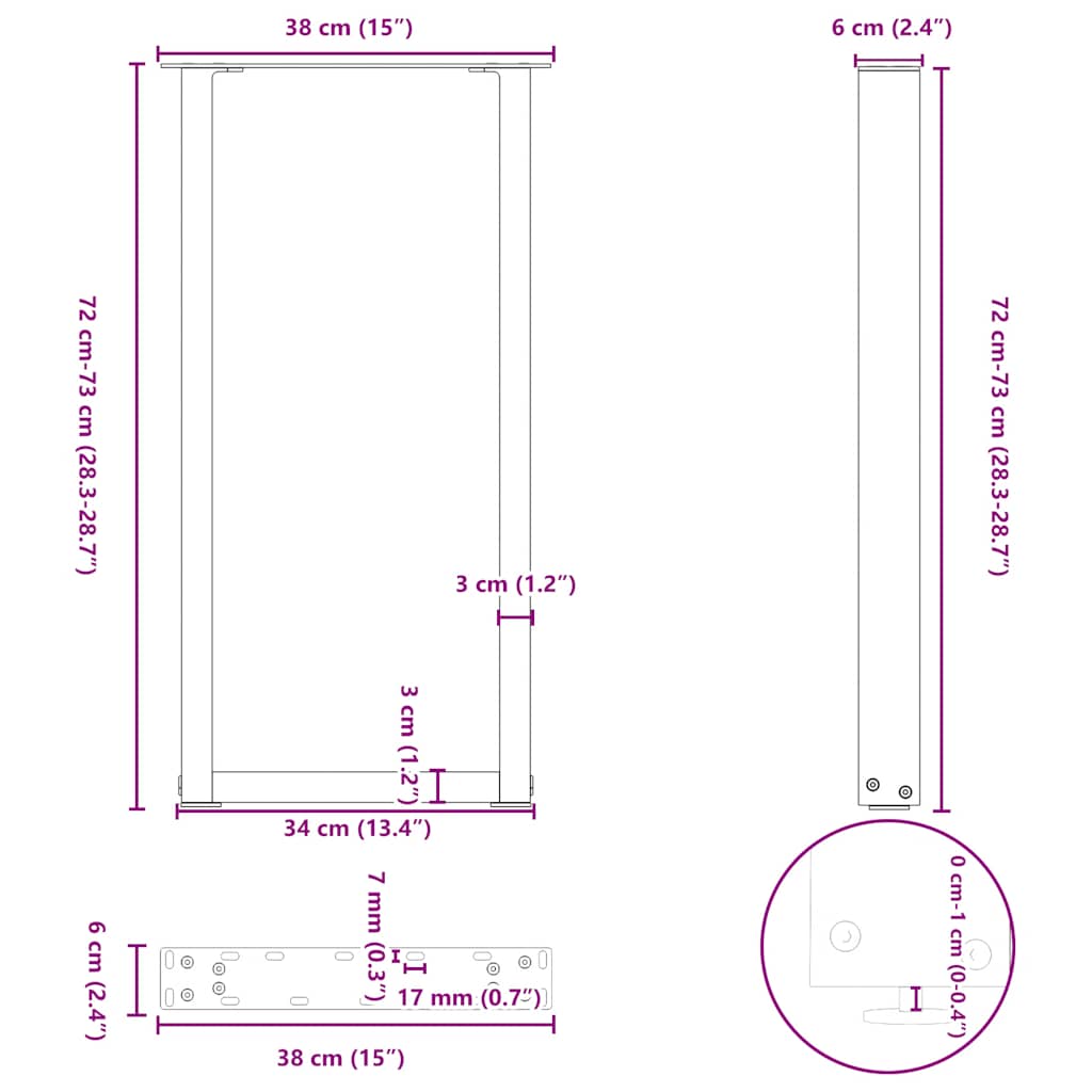 Konsolentischbeine U-Form 2 Stk. Naturstahl 38x(72-73) cm Stahl