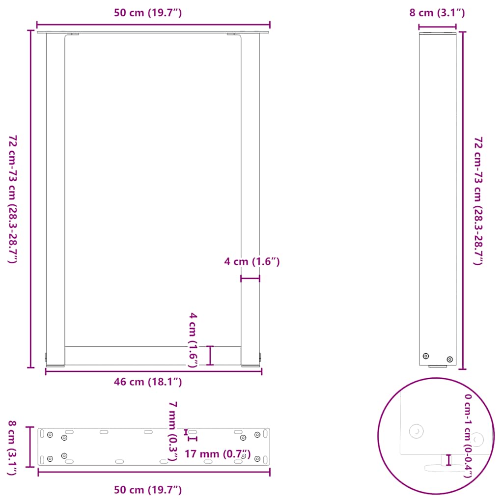 Esstischbeine U-Form 2 Stk. Weiß 50x(72-73) cm Stahl