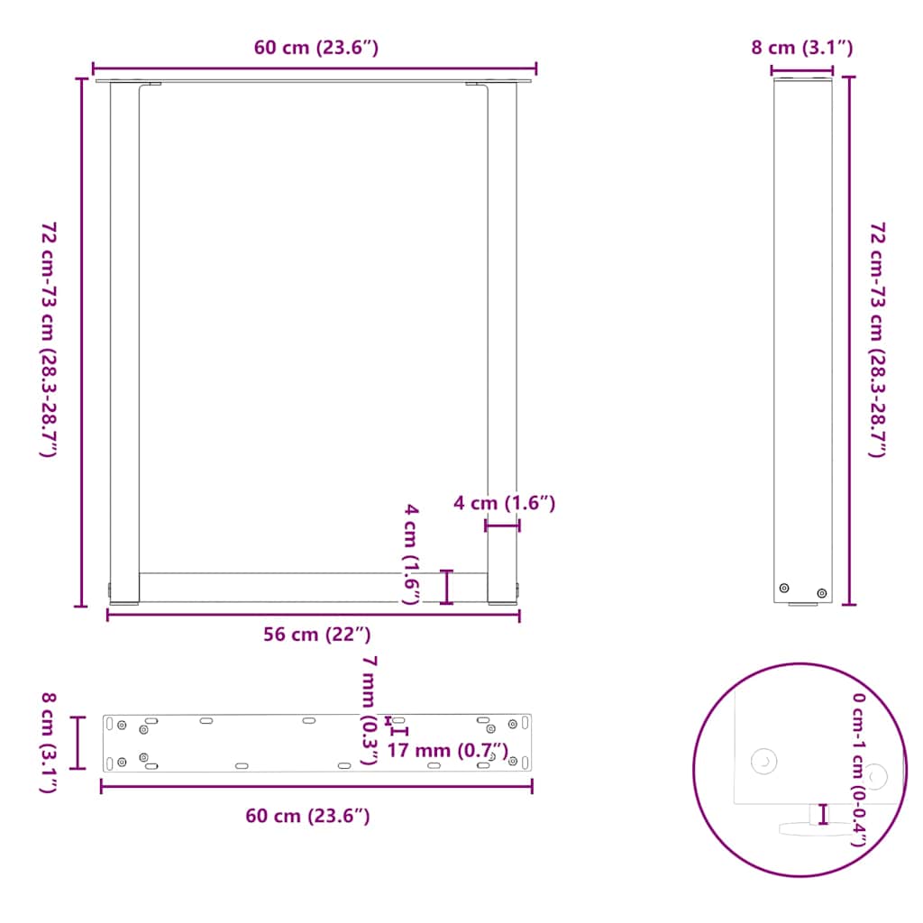Esstischbeine U-Form 2 Stk. Naturstahl 60x(72-73) cm Stahl
