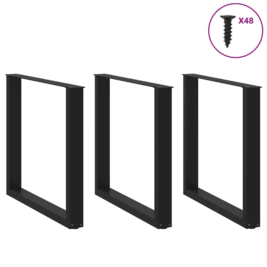 Esstischbeine U-Form 3 Stk. Schwarz 90x(72-73) cm Stahl