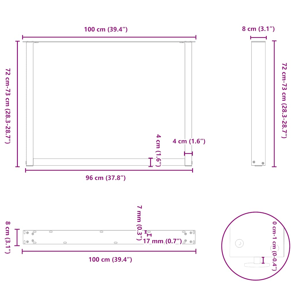 Esstischbeine U-Form 3 Stk. Naturstahl 100x(72-73) cm Stahl