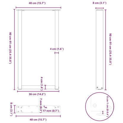 Bartischbeine U-Form 2 Stk. Naturstahl 40x(90-91) cm Stahl