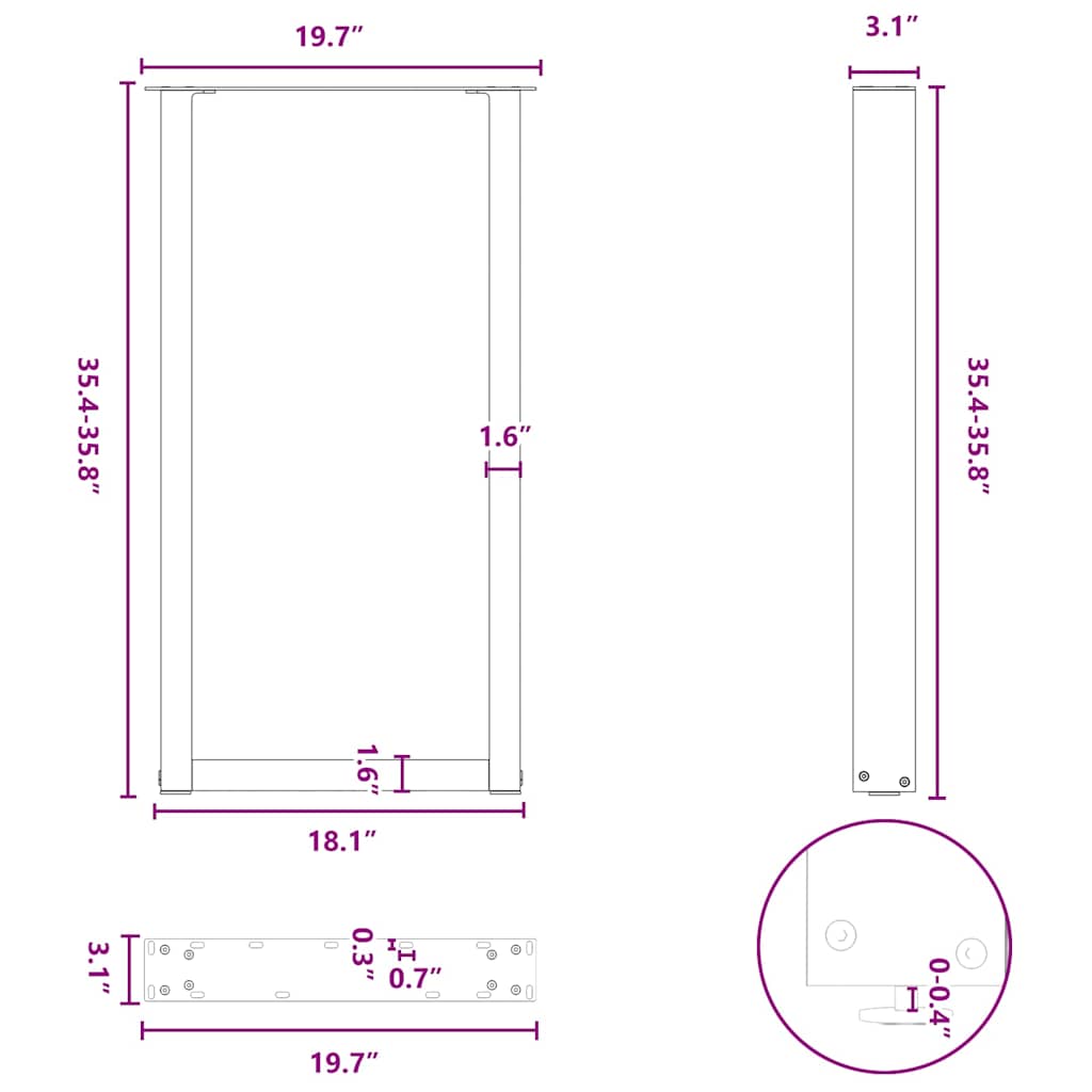 Bartischbeine U-Form 2 Stk. Anthrazit 50x(90-91) cm Stahl
