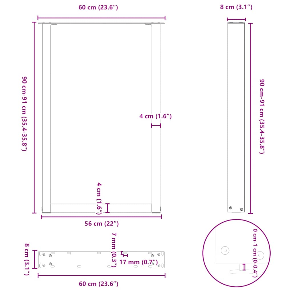 Bartischbeine U-Form 2 Stk. Weiß 60x(90-91) cm Stahl