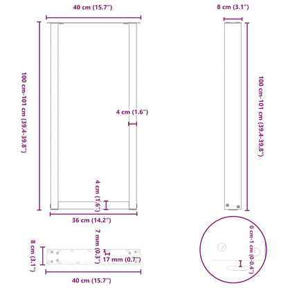 Bartischbeine U-Form 2 Stk. Schwarz 40x(100-101) cm Stahl