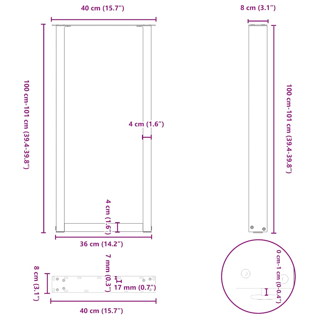 Bartischbeine U-Form 2 Stk. Anthrazit 40x(100-101) cm Stahl