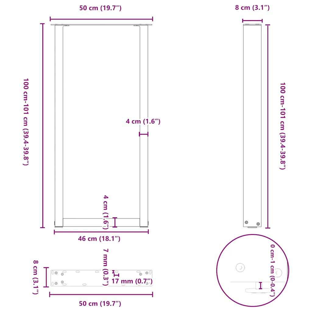 Bartischbeine U-Form 2 Stk. Weiß 50x(100-101) cm Stahl