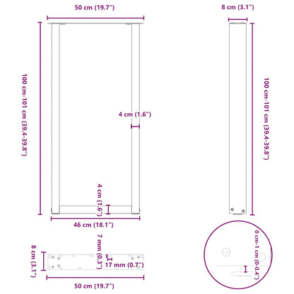 Bartischbeine U-Form 2 Stk. Naturstahl 50x(100-101) cm Stahl
