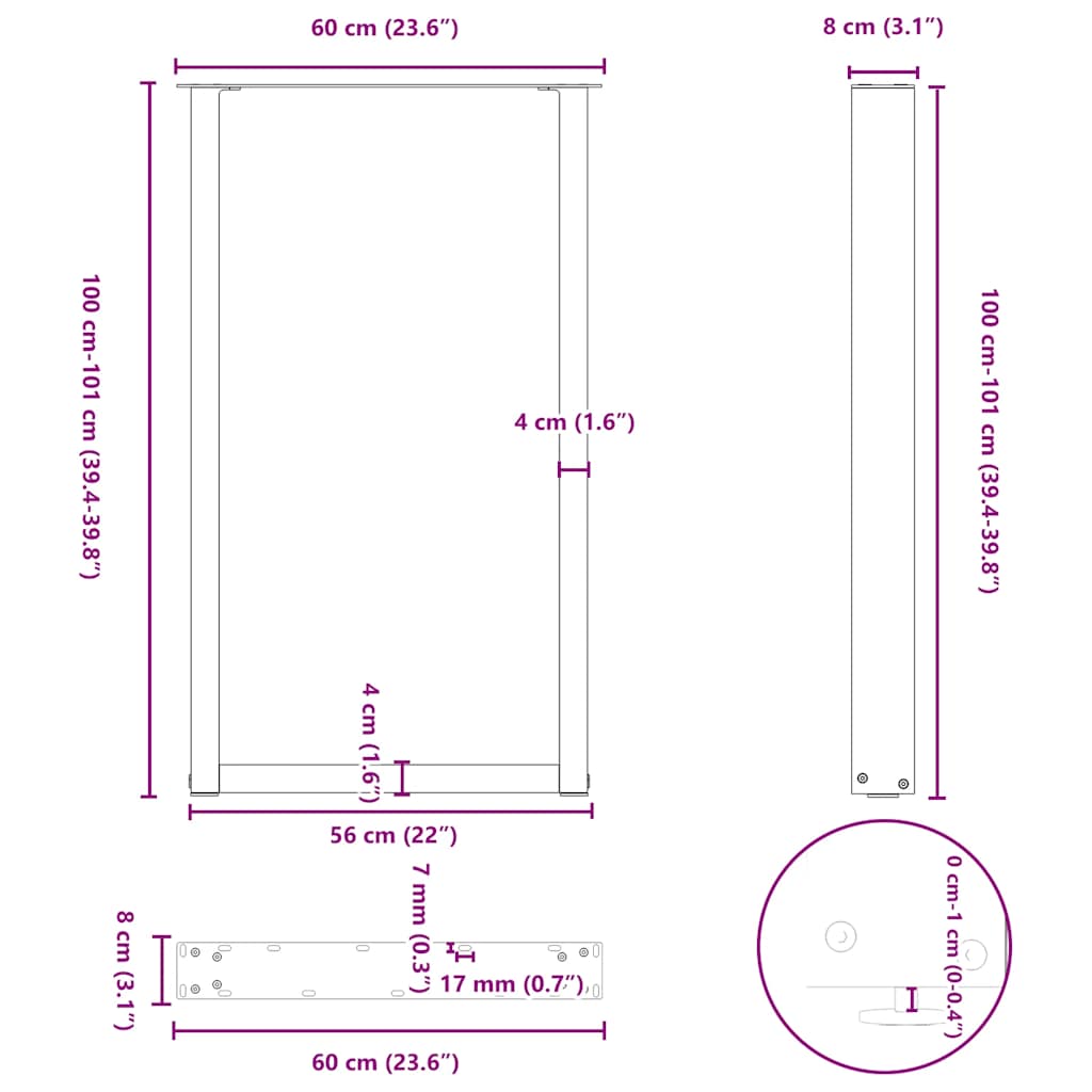 Bartischbeine U-Form 2 Stk. Anthrazit 60x(100-101) cm Stahl