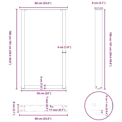 Bartischbeine U-Form 2 Stk. Naturstahl 60x(100-101) cm Stahl