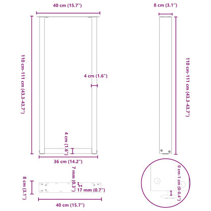 Bartischbeine U-Form 2 Stk. Schwarz 40x(110-111) cm Stahl