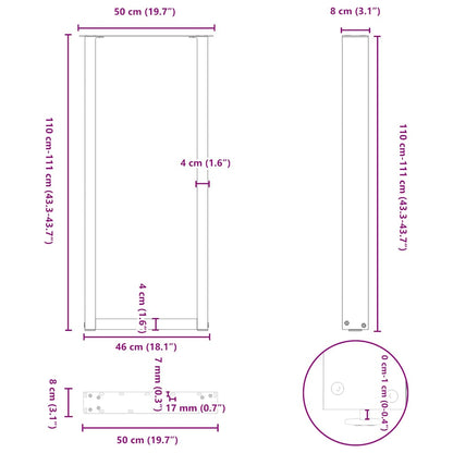 Bartischbeine U-Form 2 Stk. Naturstahl 50x(110-111) cm Stahl