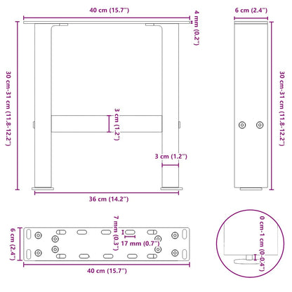 Couchtischbeine Weiß 2 Stk. 40x(30-31) cm Stahl