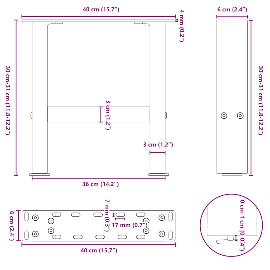Couchtischbeine Naturstahl 2 Stk. 40x(30-31) cm Stahl