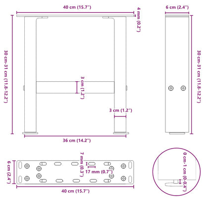 Couchtischbeine Naturstahl 2 Stk. 40x(30-31) cm Stahl