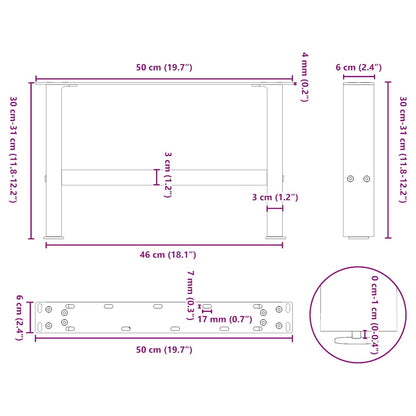 Couchtischbeine Schwarz 2 Stk. 50x(30-31) cm Stahl