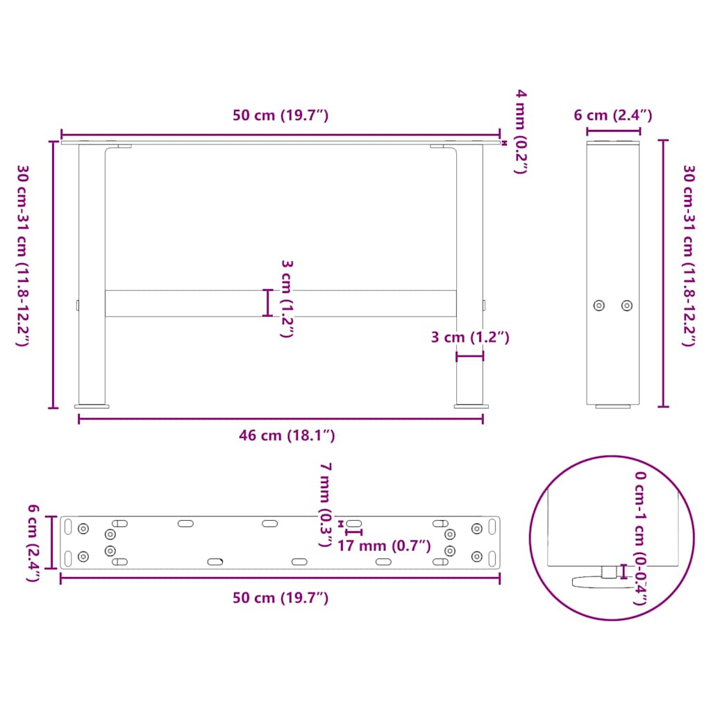 Couchtischbeine Anthrazit 2 Stk. 50x(30-31) cm Stahl