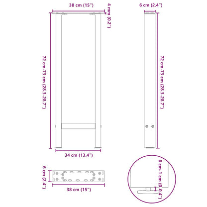 Konsolentischbeine Naturstahl 2 Stk. 38x(72-73) cm Stahl