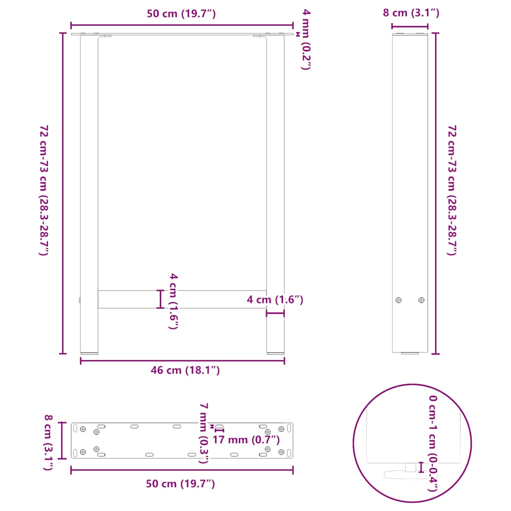 Esstischbeine Anthrazit 2 Stk. 50x(72-73) cm Stahl