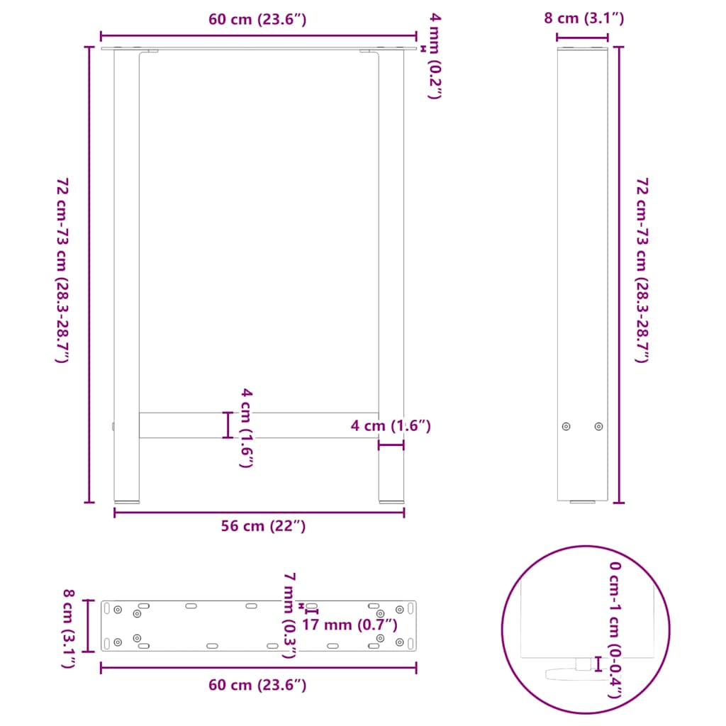 Esstischbeine Weiß 2 Stk. 60x(72-73) cm Stahl