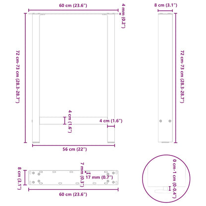 Esstischbeine Weiß 2 Stk. 60x(72-73) cm Stahl
