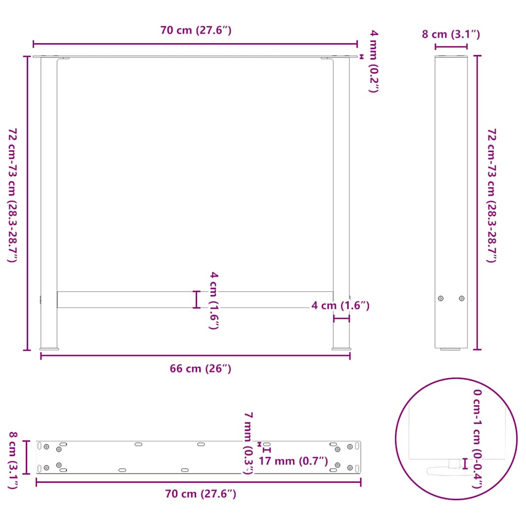 Esstischbeine Schwarz 2 Stk. 70x(72-73) cm Stahl