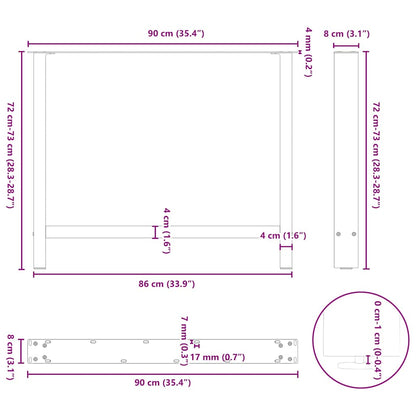 Esstischbeine Weiß 2 Stk. 90x(72-73) cm Stahl
