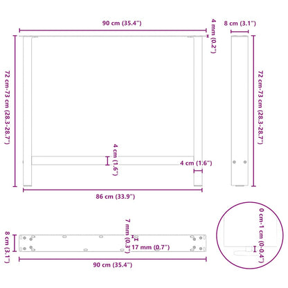 Esstischbeine Anthrazit 2 Stk. 90x(72-73) cm Stahl