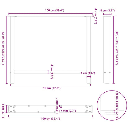 Esstischbeine Schwarz 2 Stk. 100x(72-73) cm Stahl