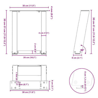 Couchtischbeine U-Form 2 Stk. Naturstahl 30x(30-31) cm Stahl