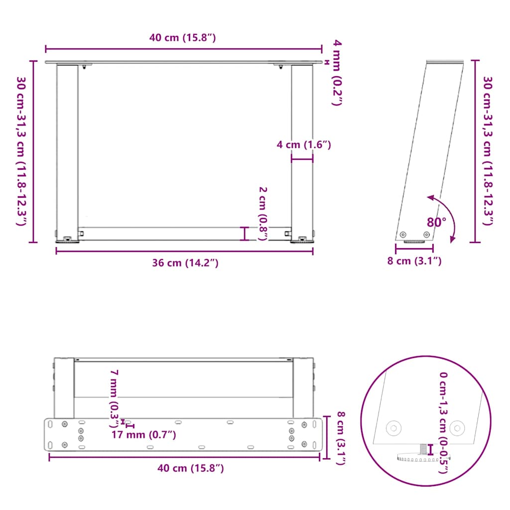 Couchtischbeine U-Form 2 Stk. Anthrazit 40x(30-31) cm Stahl
