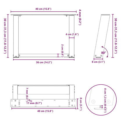 Couchtischbeine U-Form 2 Stk. Anthrazit 40x(30-31) cm Stahl