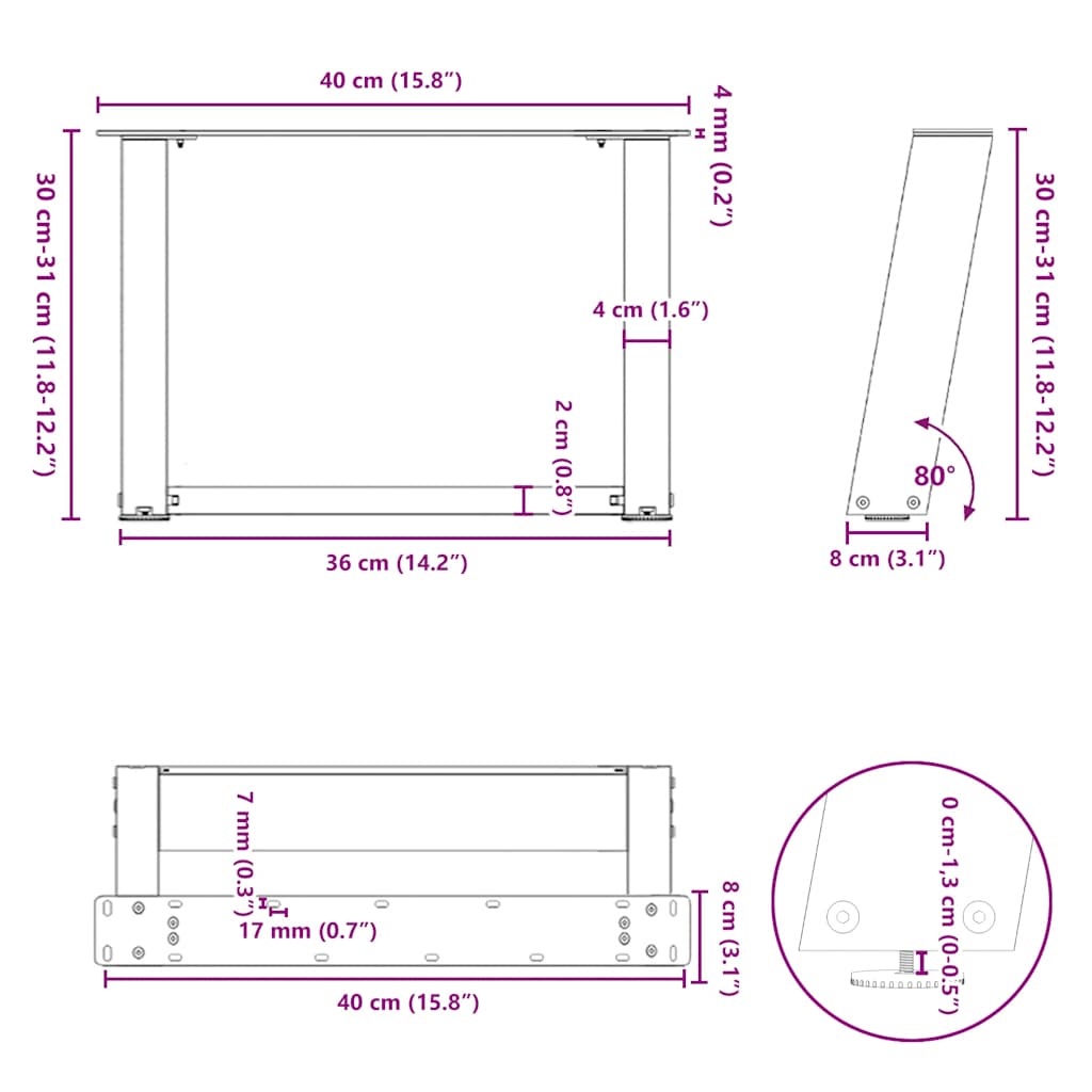 Couchtischbeine U-Form 2 Stk. Naturstahl 40x(30-31) cm Stahl